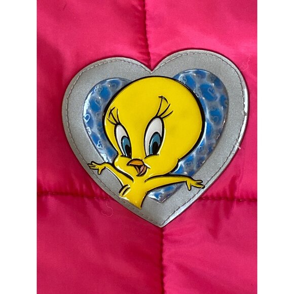 Vintage 90's Tweety Bird Looney Tunes Hot Pink Puffer Vest Junior 14/ Women S - Picture 8 of 14